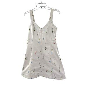 Parker White Floral Print Sleeveless Dress Bow Detail & V-Neck Small‎